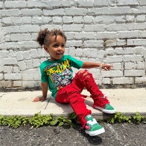 Distressed Red Jeans